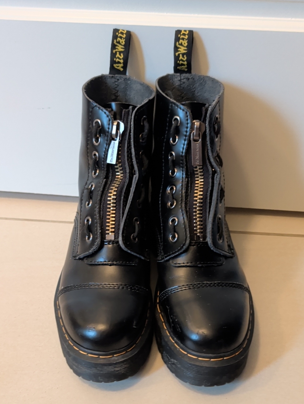 Dr. Martens Sinclair Black Leather Removeable Front-Zip Combat Boots